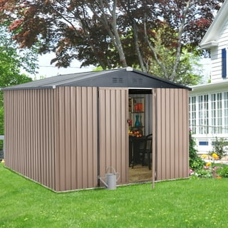 Rubbermaid Outdoor Large Vertical Storage Shed, Resin, Sandstone & Onyx, 4  ft. x 2.5 ft. 