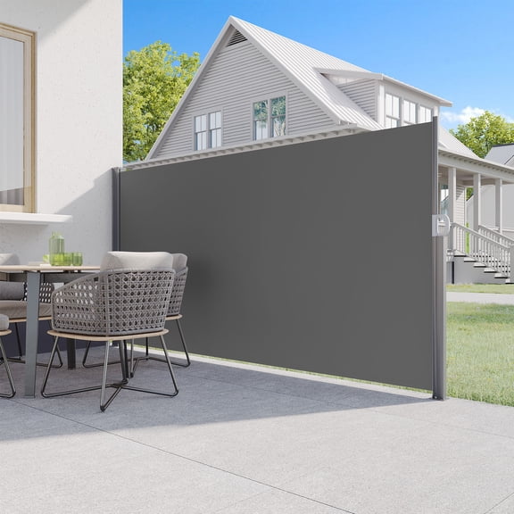 YODOLLA 118"x 71" Outdoor Retractable Side Awning, Folding Privacy Screen Waterproof Patio Awning, 180g Premium Polyester Fabric Room Divider for Patio, Garden and Terrace, Grey