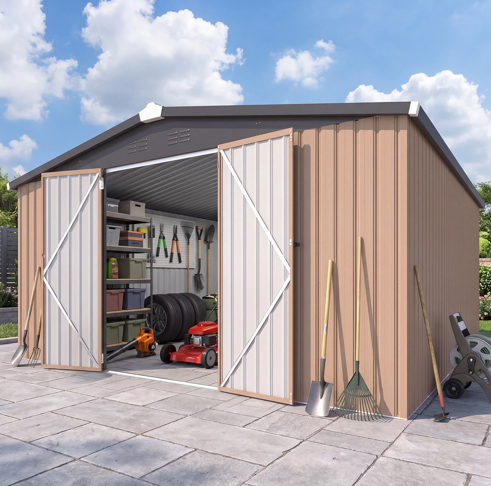 YODOLLA 12x12 ft. Waterproof Aluminum Outdoor Metal Storage Shed