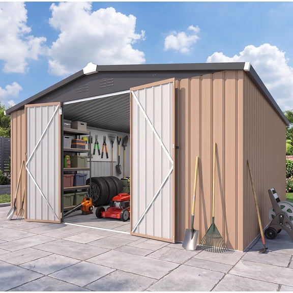 YODOLLA 12 x 12 ft. Outdoor Metal Storage Shed with Sliding Roof & Lockable Door