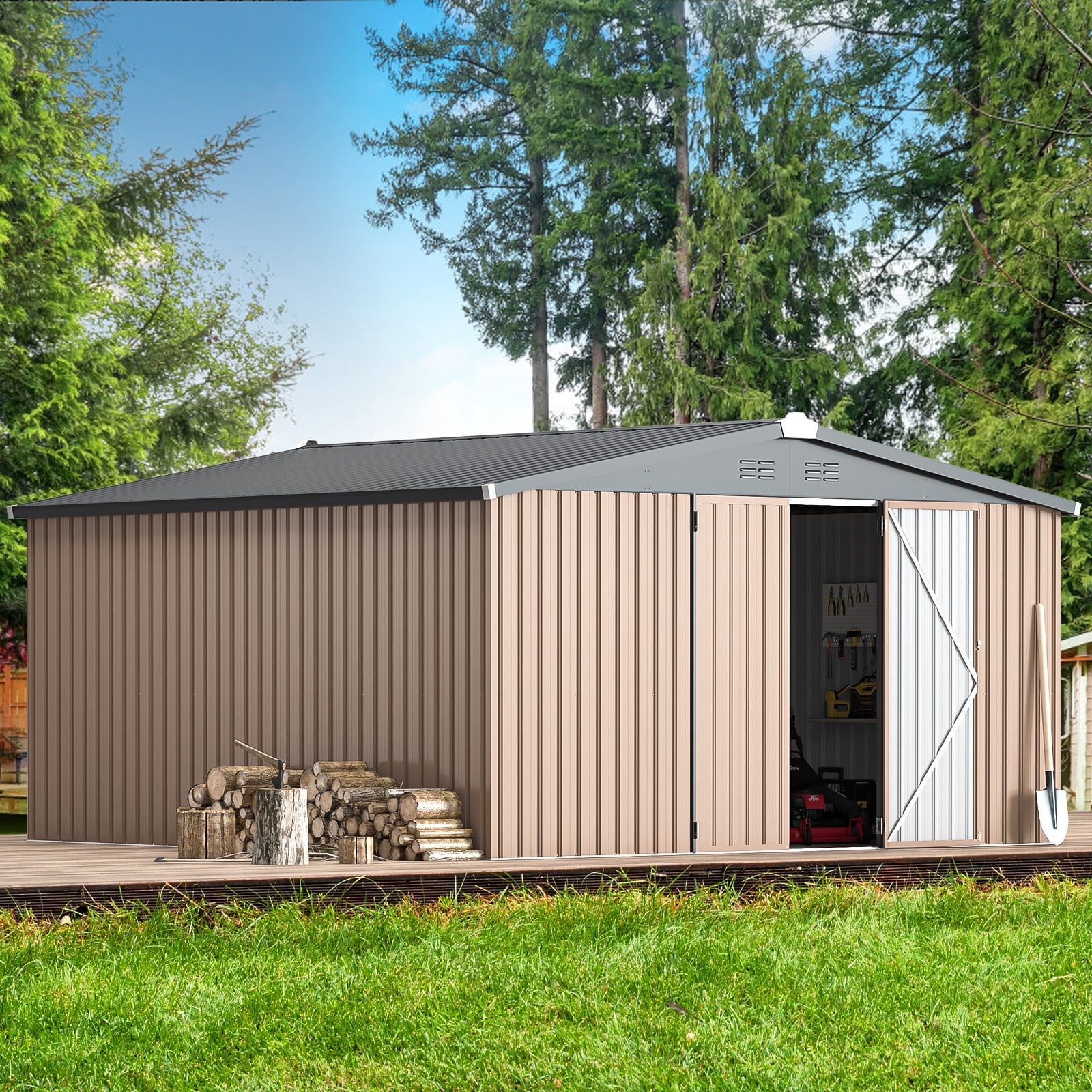 YODOLLA 12x12 ft. Waterproof Aluminum Outdoor Metal Storage Shed