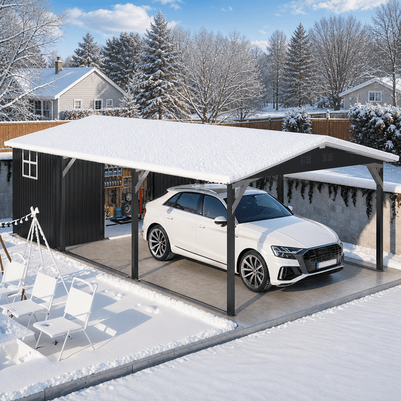YODOLLA 12' x 23' Metal Carport with Storage Shed, 12' x 17' Outdoor Portable Garage Car Port with 12' x 6' Sheds& Outdoor Storage Clearance, Galvanized Steel Gazebo RV Car Tent Awnings for Patio