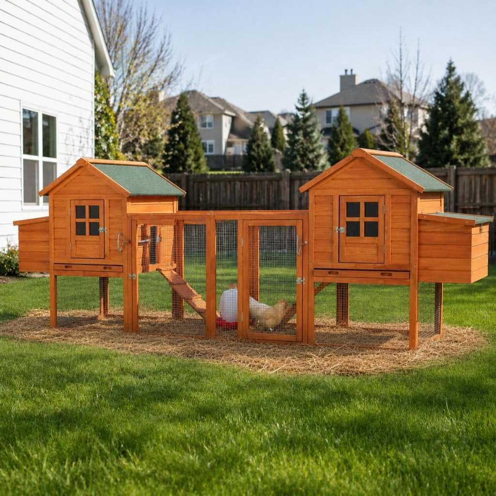 YODOLLA Large Outdoor Chicken Coop, Wooden Hen House with Run and