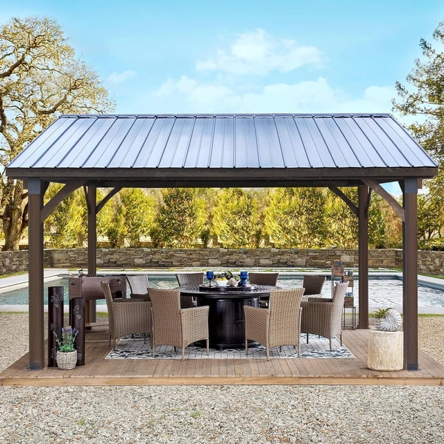 YODOLLA 14.5x12ft Outdoor Wooden Gazebo,Grill Pergola Gazebo Clearance ...