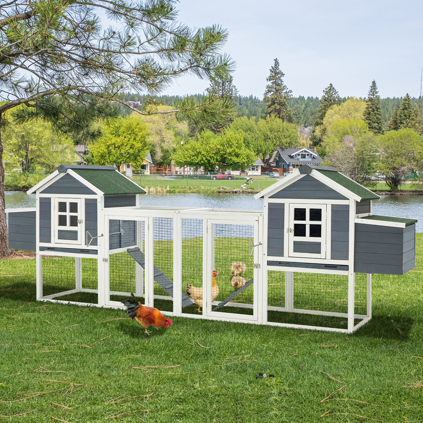 YODOLLA 144” Large Wooden Chicken Coop for 10 chickens Outdoor Hens House with Ramps and Nesting