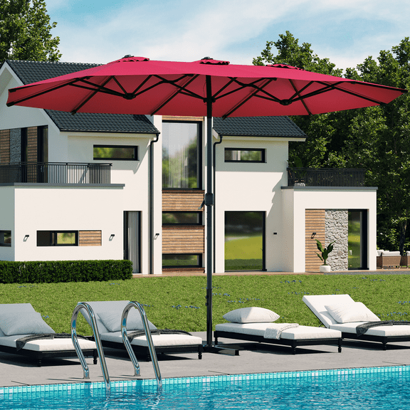 YODOLLA 15 Ft Patio Double Sided Umbrella Large Outdoor Umbrella - Red