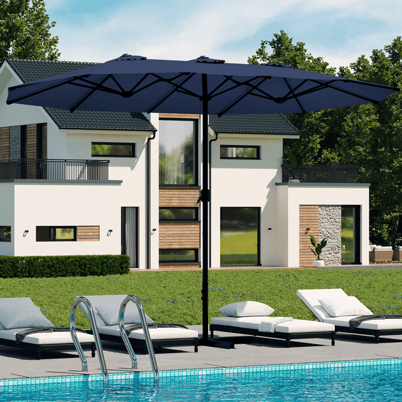 YODOLLA 15 ft Patio Double Sided Umbrella Large Outdoor Umbrella - Navy Blue