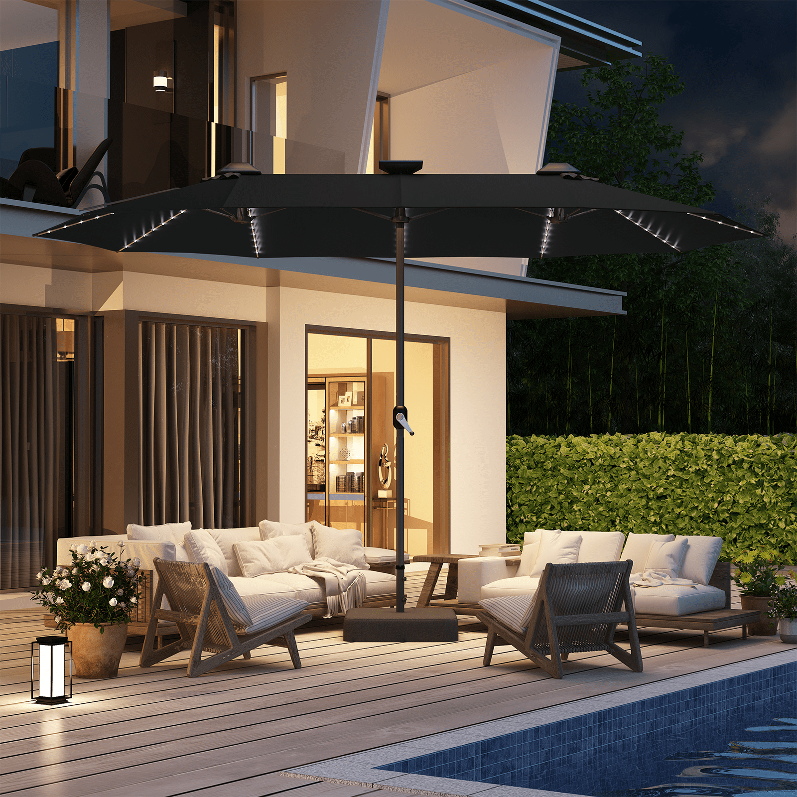 13 patio umbrella Treasure Garden 13-ft Outdoor Patio Umbrella with Lux Lighting, Octagonal  Cantilever with Fixed or Rolling Base