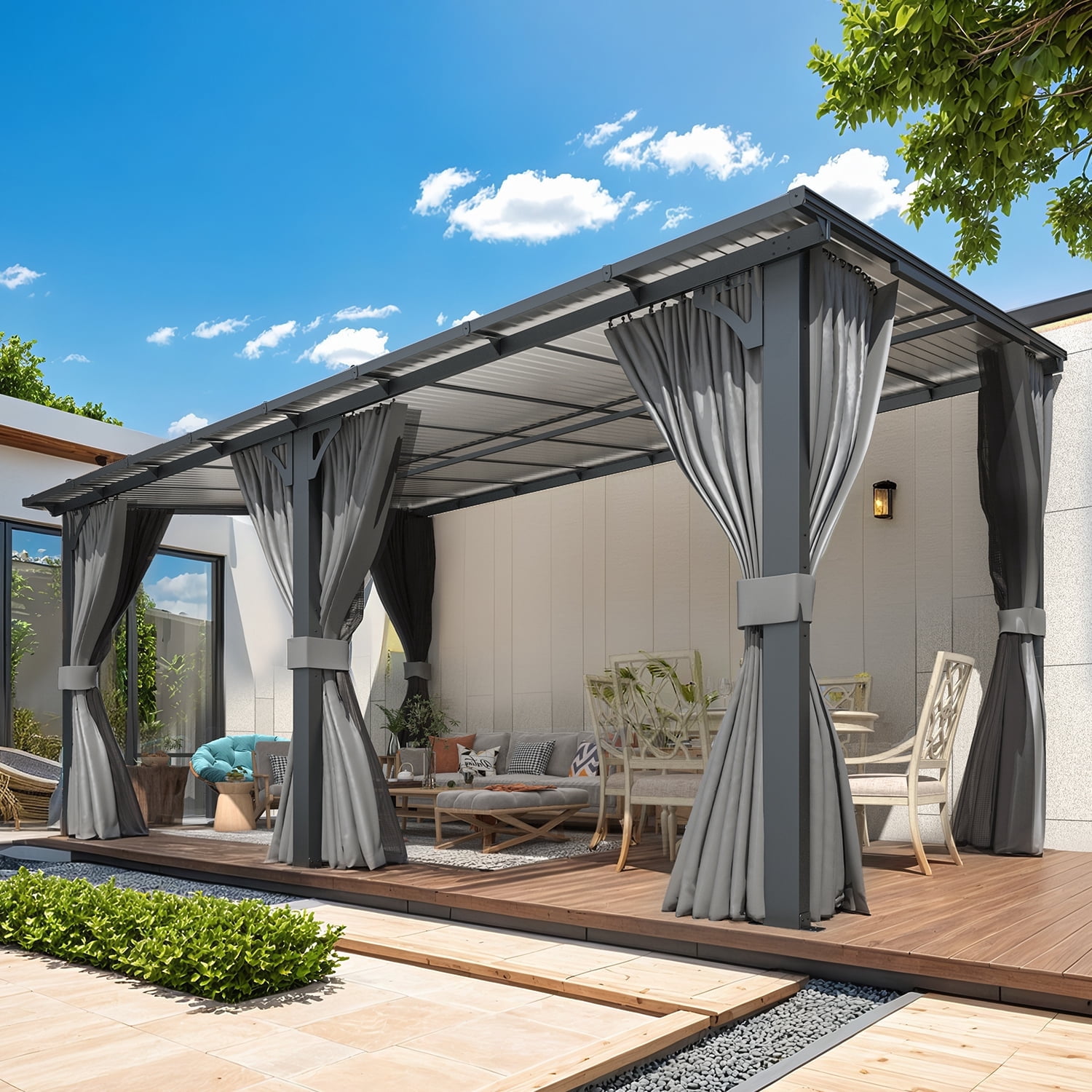 YODOLLA 16' x 10' Outdoor Hardtop Gazebo With Mosquito Net