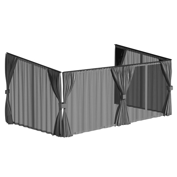 YODOLLA 16x10 Gray Curtain and Mosquito Netting Set for Gazebo