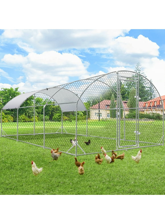 YODOLLA 195 Sq.Ft Round-Top Chicken Coop Run, Effectively Prevents Predators, Large Walk-in Metal Chicken Cage with Chain Link Fence, Suitable for 10 or More Chickens and Other Poultry