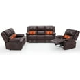 thumbnail image 1 of YODOLLA 3 Pieces Recliner Sofa Set with Massage Heated Function, Home Theater Seating Leather Couch Set with Side Pockets, Brown, 1 of 7
