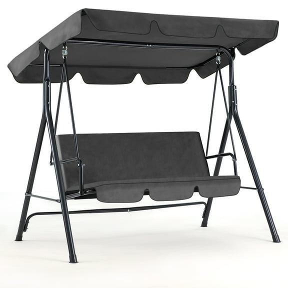YODOLLA 3-Seat Outdoor Steel Porch Swing with Canopy, Swing Glider-Gray, Free Standing Porch Swing