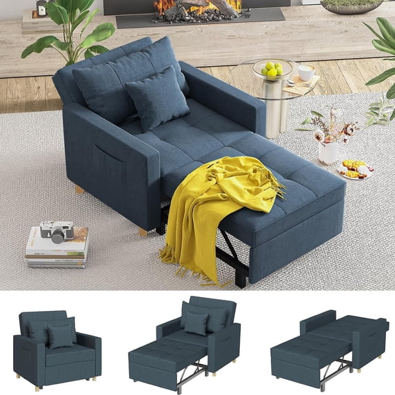 YODOLLA 3-in-1 Futon Convertible Sleeper Sofa Bed Chair for Living Room,Pull Out Couch in Navy Blue