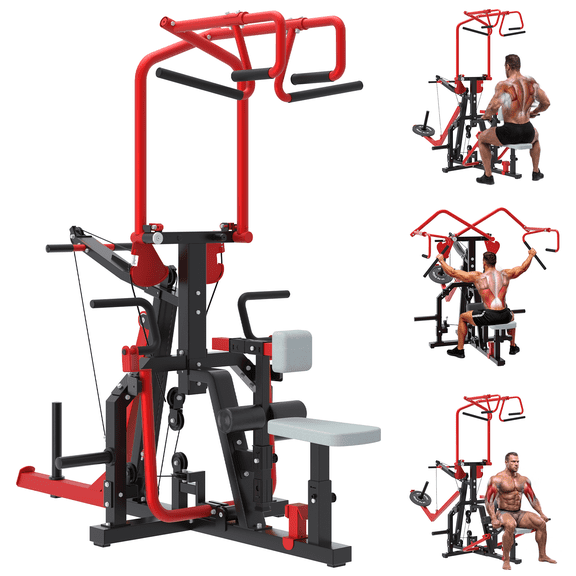 YODOLLA 3-in-1 LAT Pull Down Machine, Scissor-Style Back Workout Machine with Seated Row & Tricep Training, Plate Loaded LAT Tower with Cable Row Attachment for Home Gym