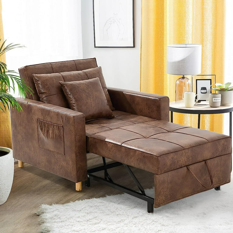 YODOLLA 3-in-1 Sofa Bed Chair, Convertible Sleeper Chair Bed-Saddle Brown