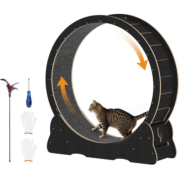 YODOLLA 31.5” Cat Exercise Wheel indoor,Cat Treadmill with Detachable Carpeted Runway & Lock,Black