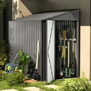 YODOLLA 4.2 x 7 Outdoor Metal Storage Side Shed with Lockable Door Metal Attached Lean-To Shed for Backyard in Gray