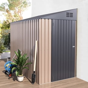YODOLLA 4.2' x 7' Outdoor Metal Storage Side Shed with Lockable Door Metal Attached Lean-To Shed for Backyard