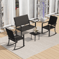 thumbnail image 1 of YODOLLA 4-Piece Outdoor Conversation Set, Aluminum Patio Table and Chairs Patio Furniture Set on Sale with Rectangular Side Table, Chairs and Rattan Black Bench for Garden Backyard, 1 of 11