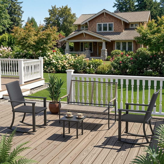 YODOLLA 4-Piece Outdoor Conversation Set, Aluminum Patio Table and Chairs Patio Furniture Set on Sale with Rectangular Side Table, Vine Back Bench for Garden Backyard