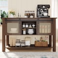 thumbnail image 1 of YODOLLA 46'' Kitchen Sideboard Buffet Cabinet with 2  Rattan Sliding Barn Door,  Shelves and Bottom Open Shelf, Brown, 1 of 9