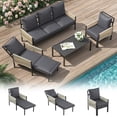 thumbnail image 1 of YODOLLA 4-Piece Patio Furniture Sets with 2 Convertible Lounge Chairs, Modular Outdoor Furniture 5 Seater Outdoor Conversation Set with Foldable Recliners in Dark Gray, 1 of 8