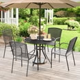 thumbnail image 1 of YODOLLA 5-Piece Patio Metal Dining Set, Iron Outdoor Dining Set with Round Table and 4 Stackable Arm Chairs in Dark Gray for Garden, 1 of 6