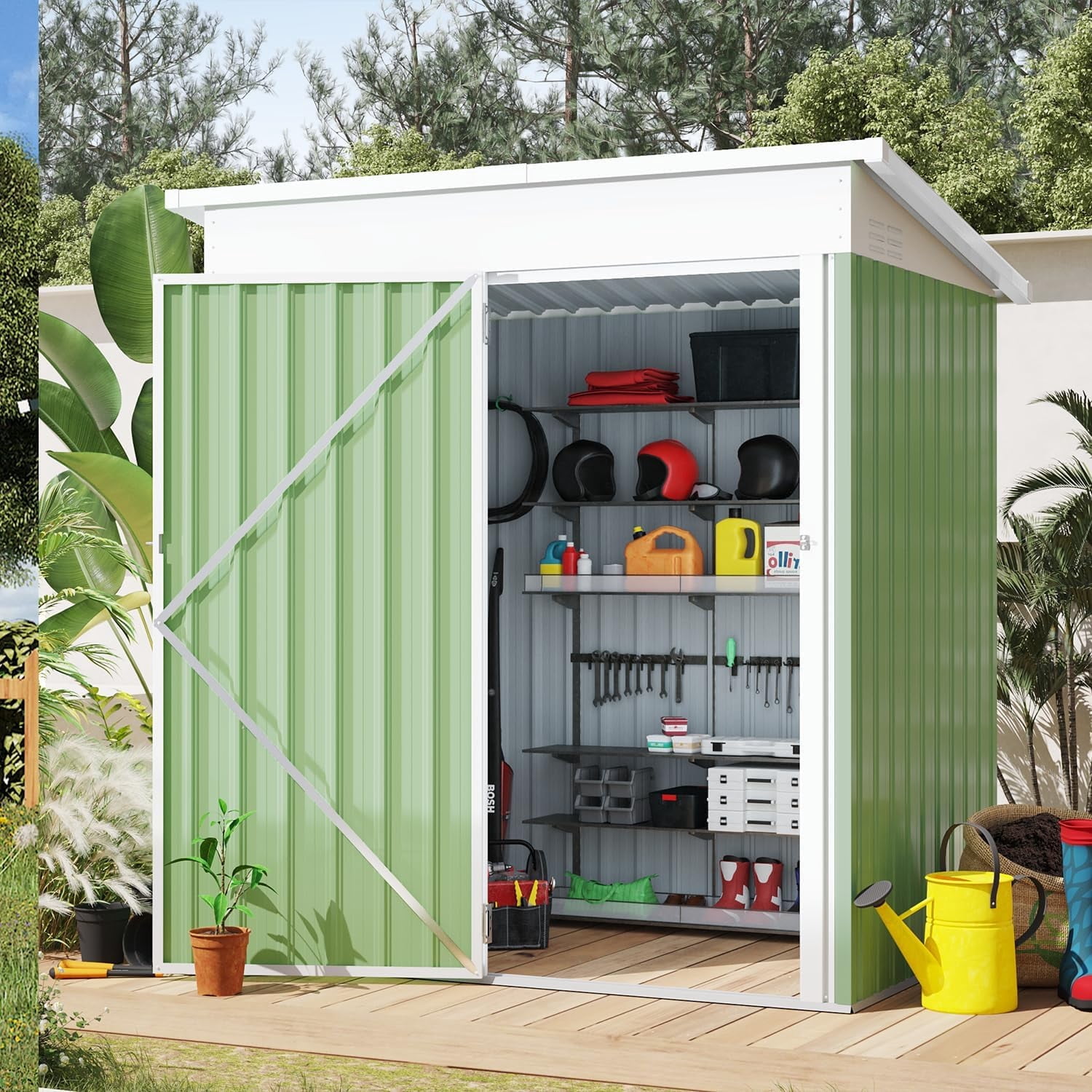 YODOLLA 5x3 ft Outdoor Metal Storage Shed, Sliding Roof, Lockable