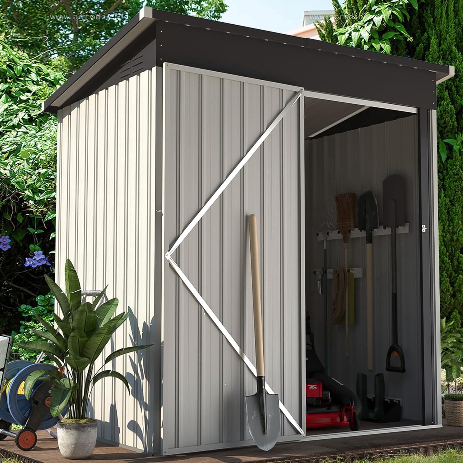 YODOLLA 5 x 3 ft. Outdoor Metal Steel Storage Shed with Sliding