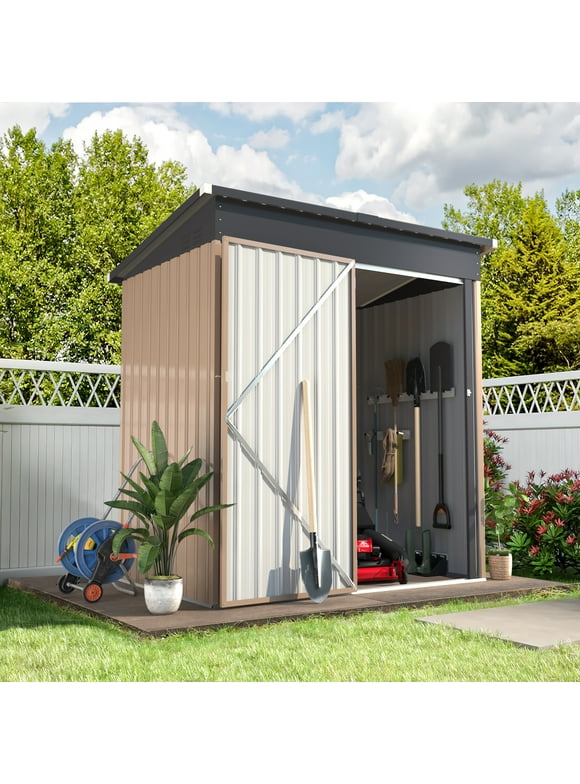 YODOLLA 5 x 3 ft. Outdoor Metal Steel Storage Shed with Sliding Roof & Lockable Door for Backyard, Garden