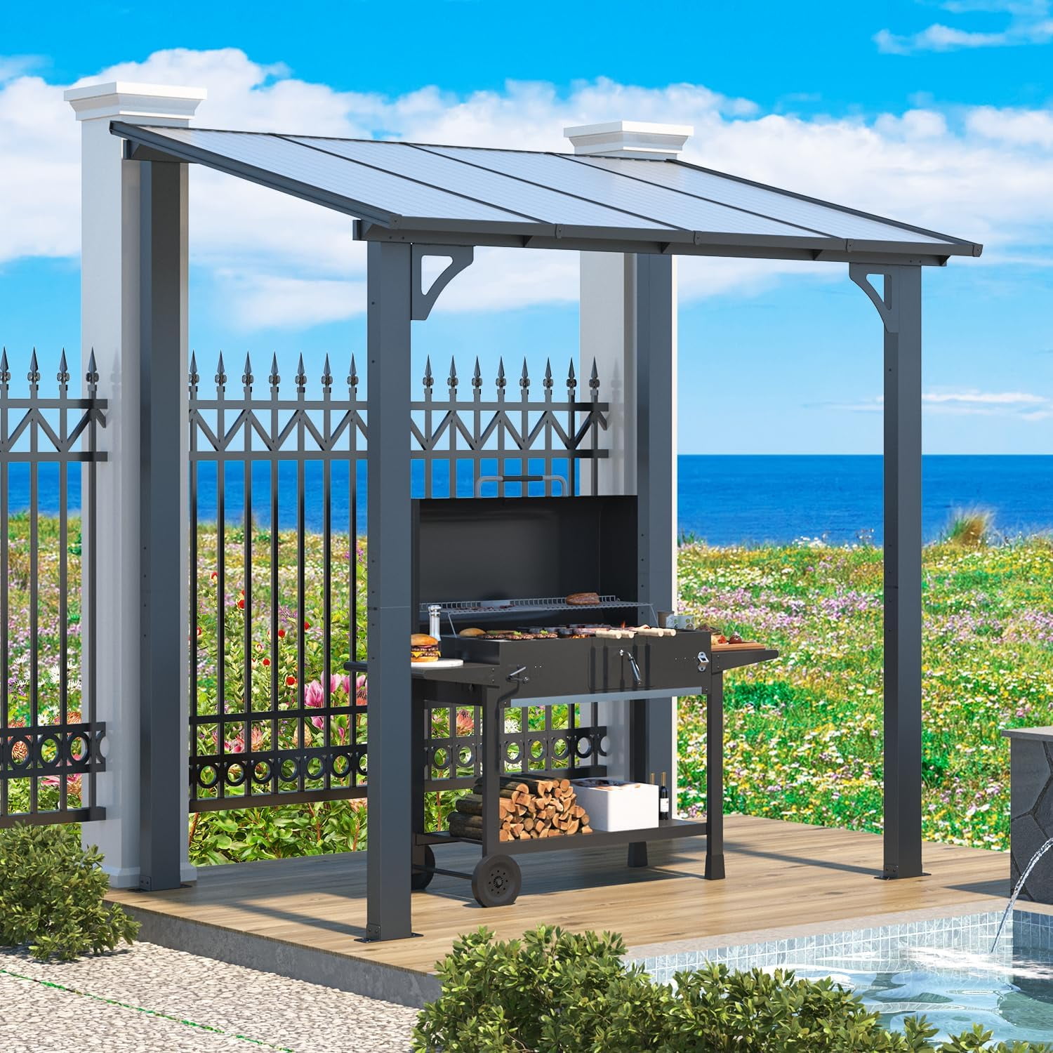YODOLLA 5' x 8' Hardtop Gazebo Outdoor Aluminum Pergola ​For Garden, Patio, Backyard-Dark Grey