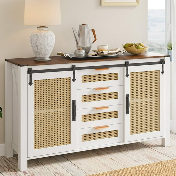 YODOLLA 55" Storage Cabinet with Storage, Modern TV Sideboard Buffet Accent Cabinet for Living Room in White