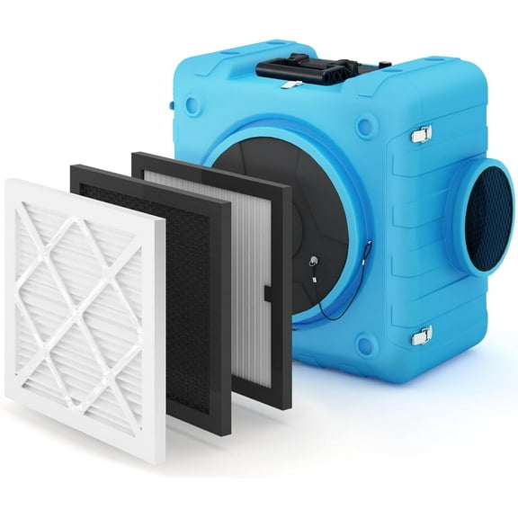 YODOLLA 550 CFM Air Scrubber, Commercial Air Scrubber with 3-Stage Filtration (MERV10 + Carbon + H13 HEPA), Heavy-Duty Negative Air Machine for Home & Industrial Use, Blue