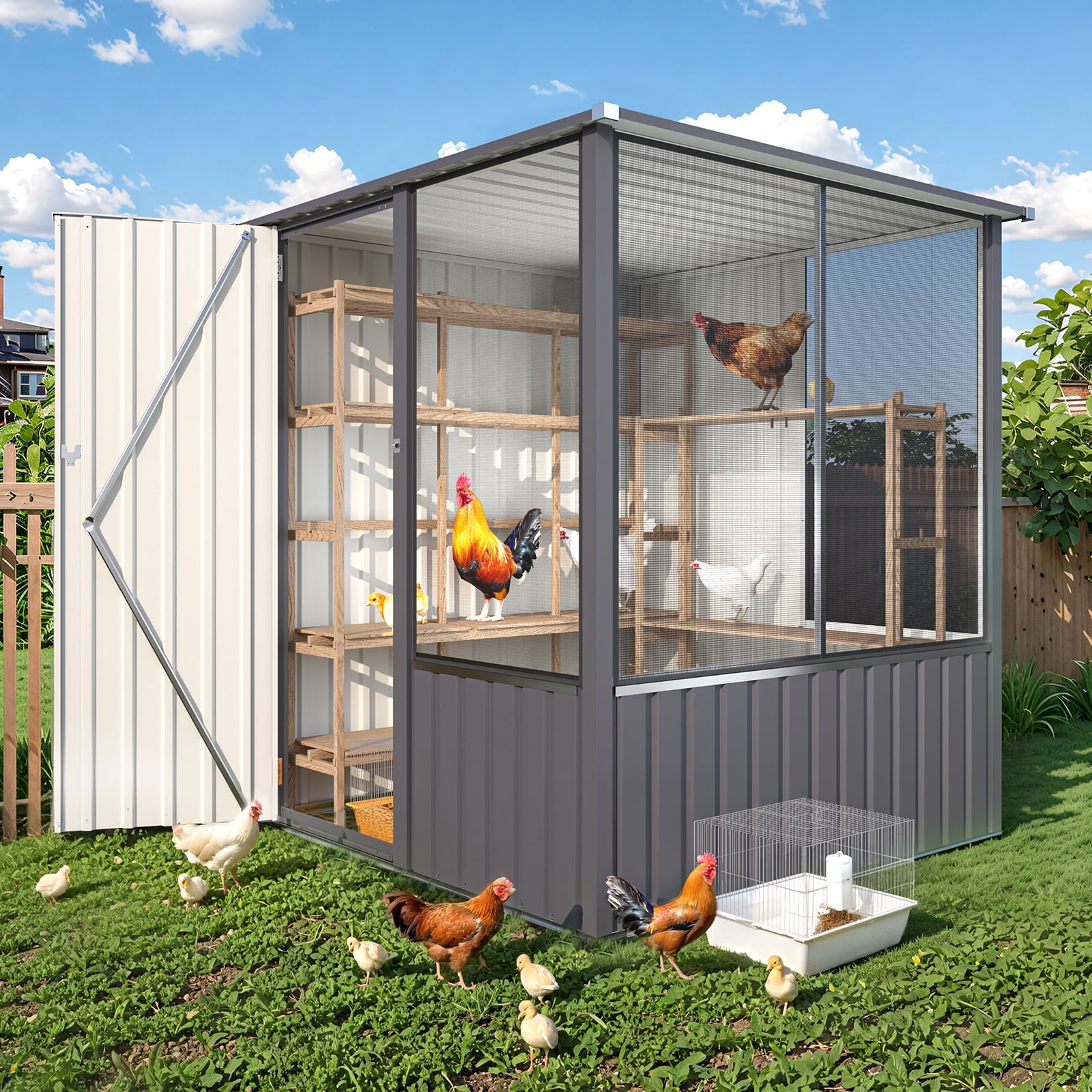 YODOLLA 5x5 FT Metal Chicken Coop,Multipurpose Chicken House with