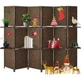 thumbnail image 1 of YODOLLA 6 Panel Room Divider, 6 FT Tall&Extra Wide Weave Fiber Room Divider with Storage Shelves, Folding Wall Dividers, Room Separators Dividers, Brown, 1 of 6