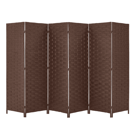 YODOLLA 6 Panels Room Divider, 6 FT Tall Weave Fiber Room Divider, Double Hinged Folding Privacy Screens, Freestanding Room Dividers, Brown
