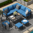 thumbnail image 1 of YODOLLA 6 Piece Aluminum Outdoor Patio Dining Set, Gray/Blue, 1 of 9
