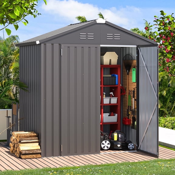 YODOLLA 6 x 4 ft. Outdoor Metal Storage Shed with Sliding Roof & Lockable Door for Backyard, Garden in Dark Gray