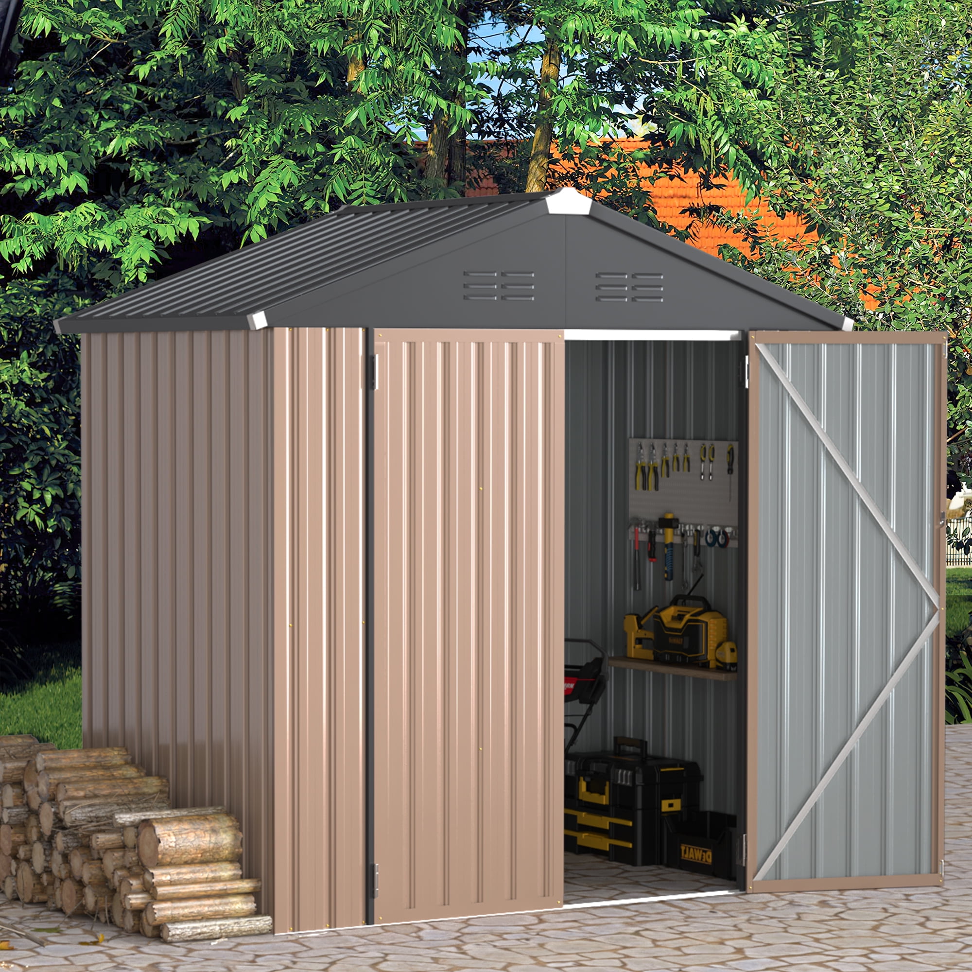 YODOLLA 6 x 4 ft. Outdoor Metal Storage Shed with Sliding Roof ...