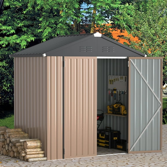 YODOLLA 6 x 4 ft. Outdoor Metal Storage Shed with Sliding Roof & Lockable Door for Backyard, Garden