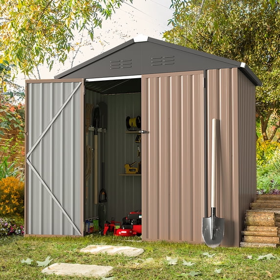YODOLLA 6 x 4 ft. Outdoor Metal Storage Shed with Sliding Roof & Lockable Door for Backyard, Garden