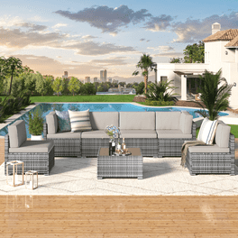 DWVO Outdoor Patio Sofa Set 8 Piece All Weather PE Rattan Wicker Furniture for Backyard Grey Walmart