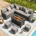 thumbnail image 1 of YODOLLA 7-Piece Patio Conversation Set with 43" Fire Pit Table, Outdoor Sectional Sofa, PE Rattan Wicker Furniture, Steel Frame, Gray, 1 of 7