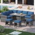 thumbnail image 1 of YODOLLA 7-Piece Patio Funiture Set on Sale, Outdoor Sectional Sofa Couch with Dining Table, Patio Conversation Set in Gray Rattn& Navy Cushions, 1 of 8