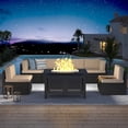 thumbnail image 1 of YODOLLA 7-Piece Patio Furniture Set with 43" Fire Pit Table, Rattan Wicker Outdoor Sectional Sofa Couch with Table Patio Conversation Set for Lawn& Backyard In Black& Beige, 1 of 10