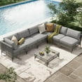 thumbnail image 1 of YODOLLA 7-Piece Patio Furniture Set with Tea Table, Rattan Wicker Outdoor Sectional Furniture Sofa Conversation Set, Grey Rattan&Light Grey Cushions, 1 of 7