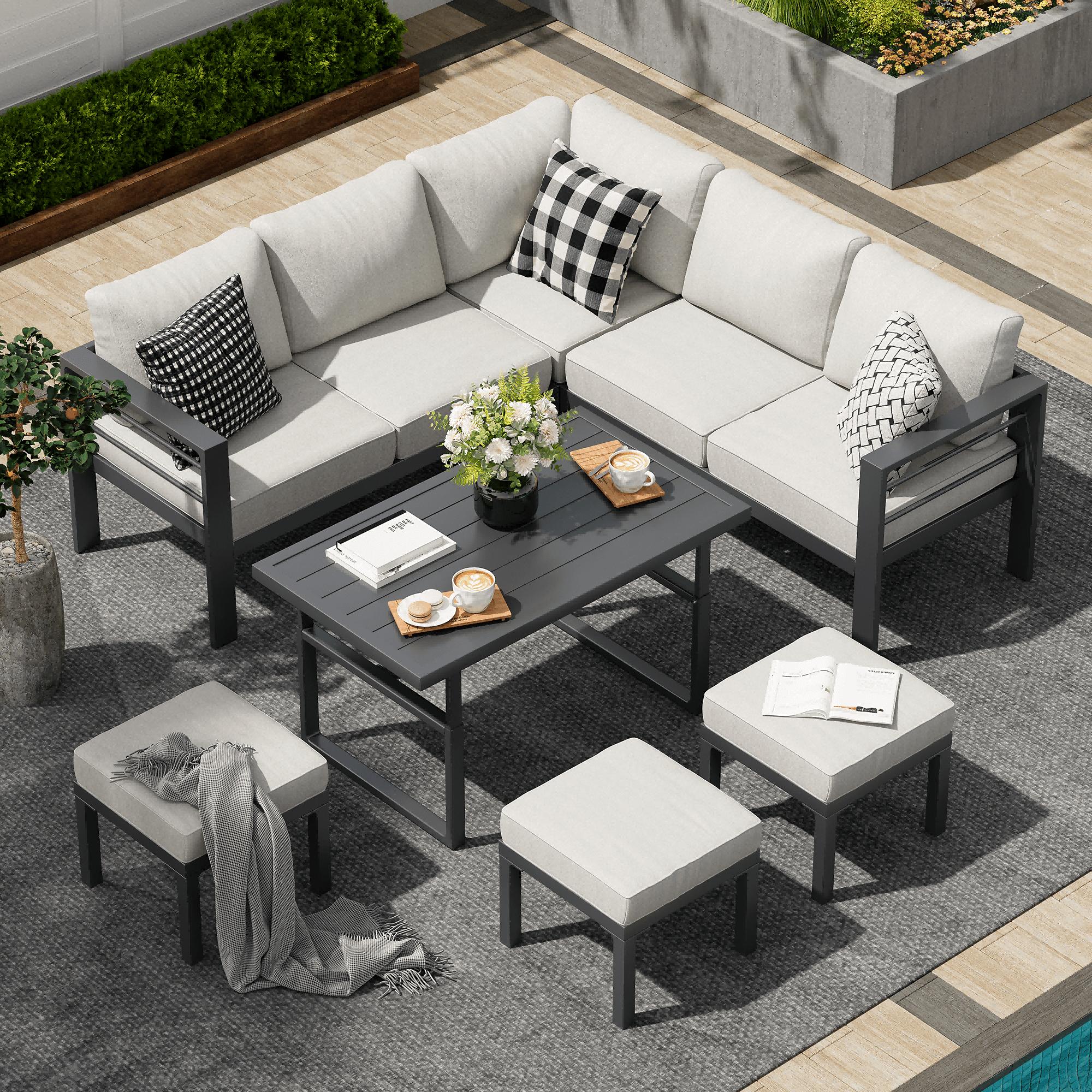 YODOLLA 7-Piece Quality Aluminum Outdoor Sofa & Dining Set