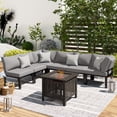 thumbnail image 1 of YODOLLA 7 piece Outdoor Patio furniture Set Clearance Metal Patio Sectional Sofa Set on sale with Grey Cushions and 30" Fire Pit Table, 1 of 9