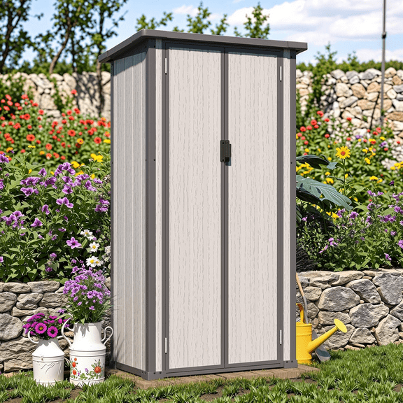 YODOLLA 70.5'' Outdoor Resin Storage Shed Plastic Storage Cabinet with Sloped Roof and 3 Adjustable Shelves